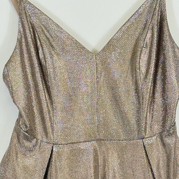 Lulus Keeps Getting Better Gold Sparkle Strappy Skater Mini Dress Women's Small - Picture 3 of 9
